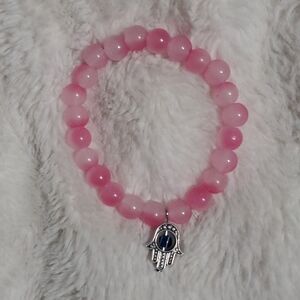 Pink Beaded Bracelet with Hamsa Charm